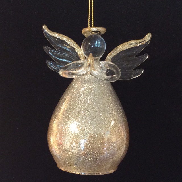 Glass Angel Ornament (Silver & Amber Glitter)